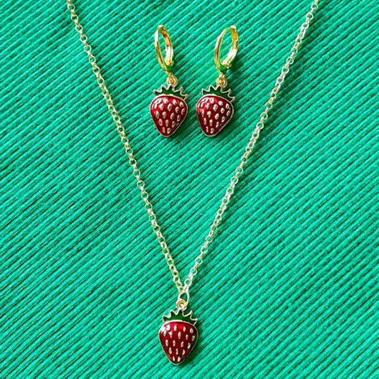 strawberry jewelry necklace earrings set y2k indie jewelry Good Vibrations Adult Super Store