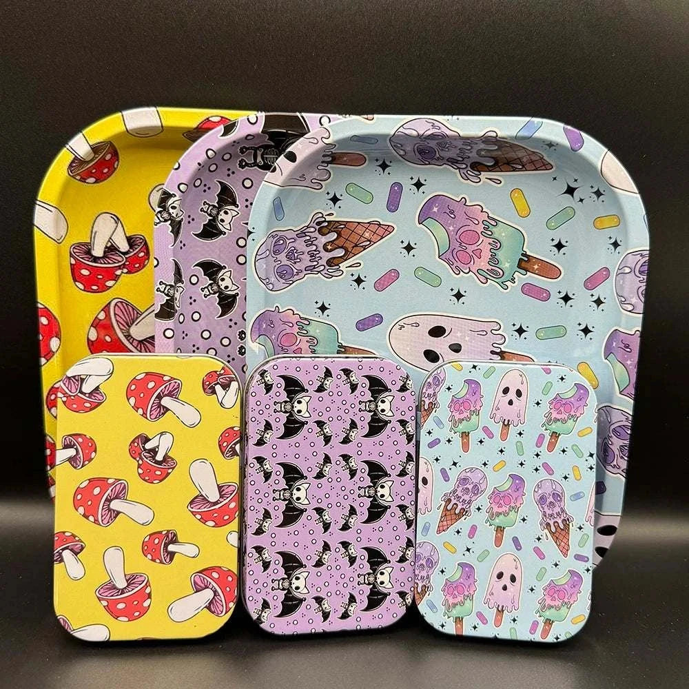 18*14cm Metal Rolling Storage Tray with  TinPlate Storage Box Tobacco Cigarettes Cases Holder Smoking Accessories Good Vibrations Adult Super Store