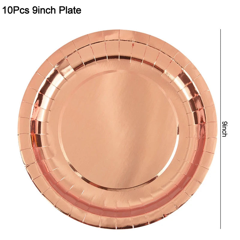 Rose Gold Party Disposable Tableware Set Paper Plate Cup Kids Adult Birthday Wedding Bachelorette Party Decoration Baby Shower Good Vibrations