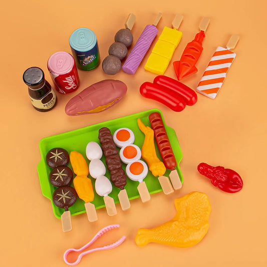 Baby Dress Up Kitchen Toys BBQ Set Kids Simulated BBQ Cookware Cooking Simulated Food Cosplay Educational Gift Toys Good Vibrations