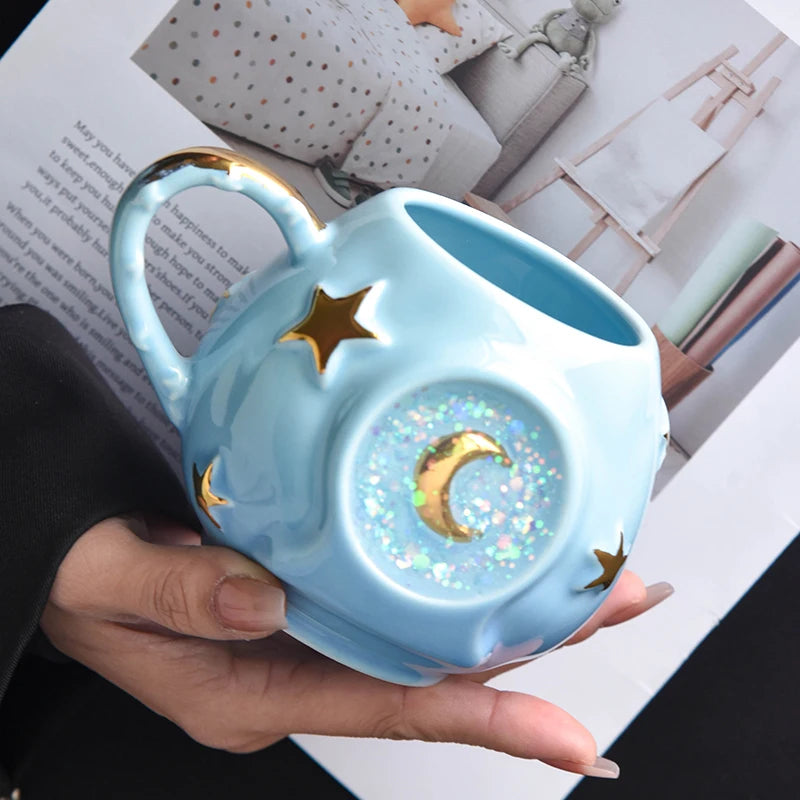 Ceramic Starry Sky Cup Sparkling Cup with High Appearance, Colorful Stars, Creative Birthday Gift, Mug with Hand Gift, Water Cup Good Vibrations Adult Super Store