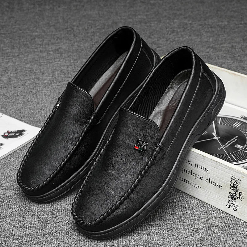 High Quality Breathable Formal Mens Dress Shoes Italian Mens Loafers Luxury Brand Leather Men Casual Shoes Slip-on Driving Shoes Good Vibrations
