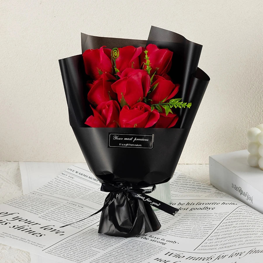 Wedding Decorations 9 Heads Soap Flowers Rose Bouquet Wedding Birthday Party Valentine's Day DIY Gift Home Decoration Good Vibrations