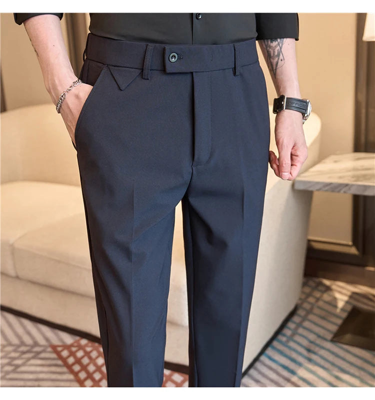Men Suit Pants 2025 Autumn Elastic Waist Solid Slim Fit Dress Pants Office Business Casual Trousers High Quality Men's Clothing Good Vibrations