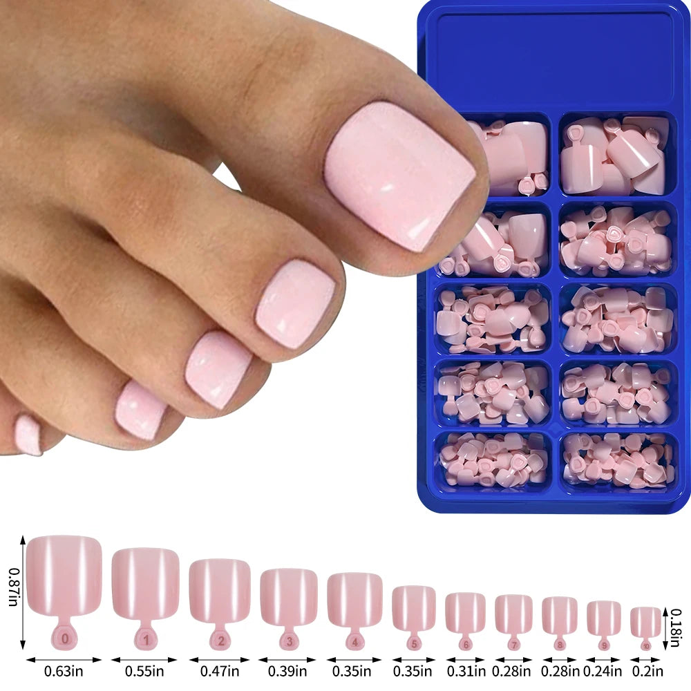 100pcs Fake Toenail Natural White Press On Toe Foot Full Cover Square Nails Art Tips Artificial Acrylic False Nail Manicure Tool Good Vibrations