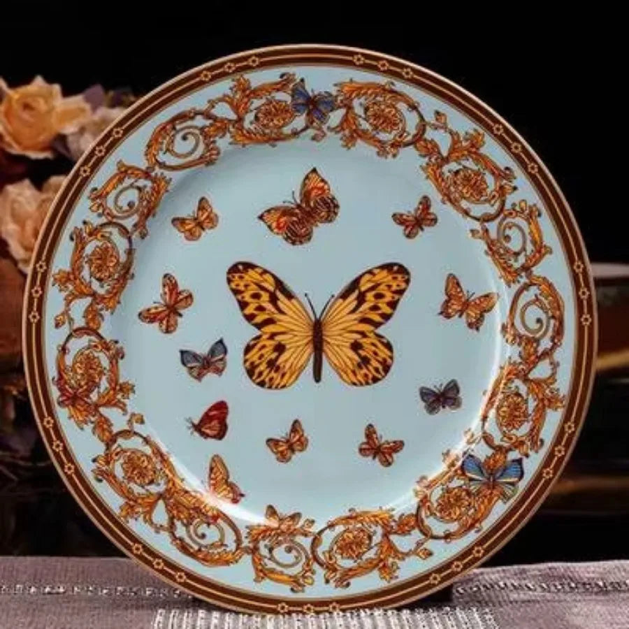 Ceramic Dinner Plate Tableware Bone China Plate Dinner Set Porcelain Dessert Tray Steak Snack Cake Butterfly Pattern Plate Good Vibrations