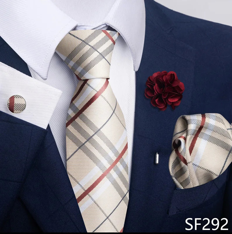 Luxury Mens Ties Floral Black Gold Ties Paisley NeckTie Pocket Square Cufflinks Brooch Set Men's Wedding Party Tie Good Vibrations