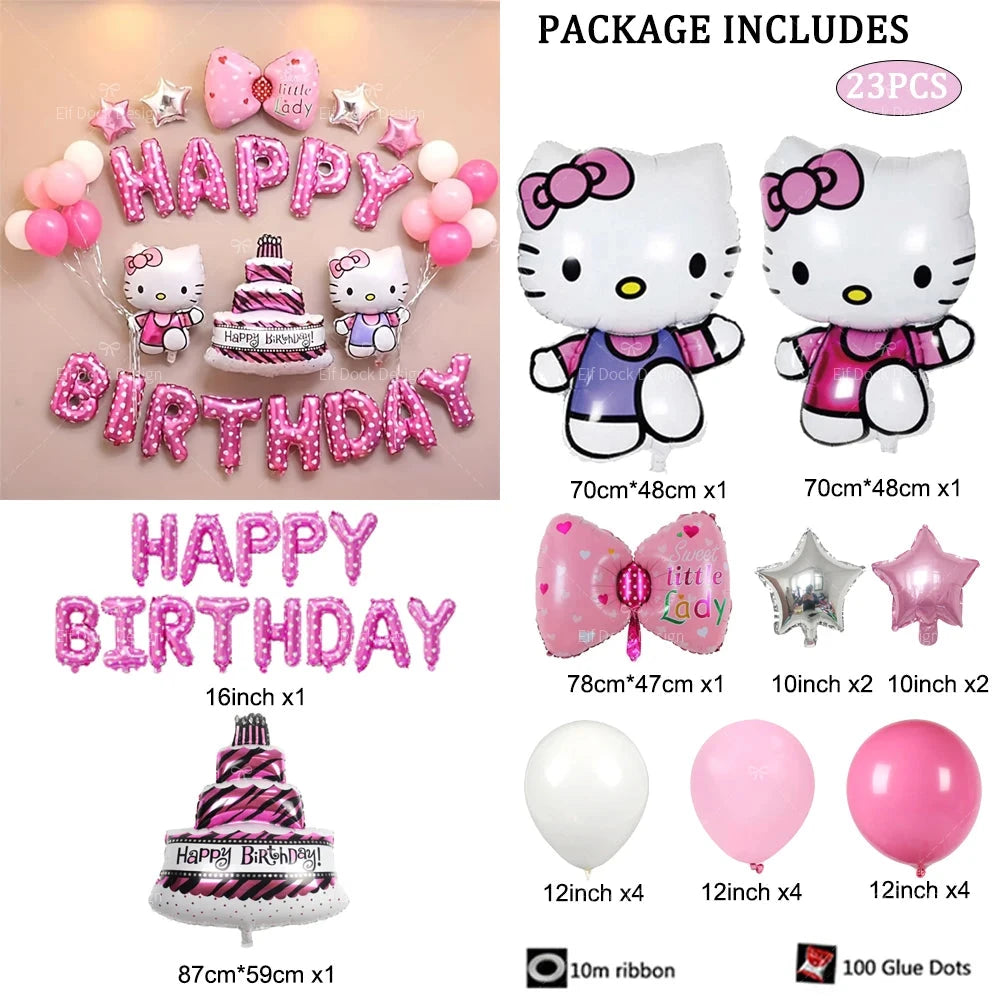 Sanrio Party Balloon Decoration Cute Hello Kitty Birthday Kids Theme Scene Layout Hello Kitty Room Decor Kawaii Gift for Girl Good Vibrations
