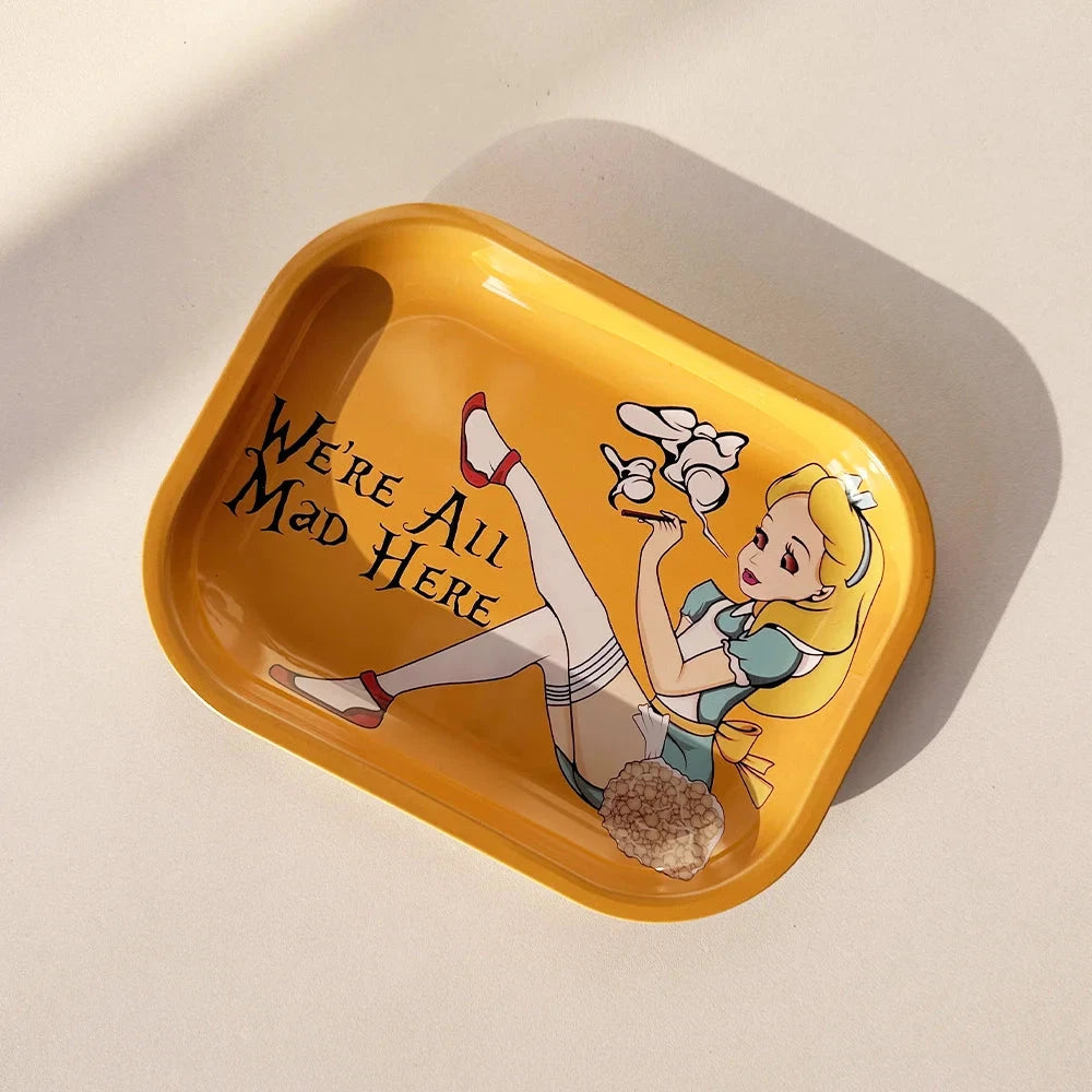 Yellow-Haired Girl Smoking Girl Pattern Cigarette Tray 180*140mm Metal Cigarette Tray Smoking Set Storage Tray Good Vibrations Adult Super Store