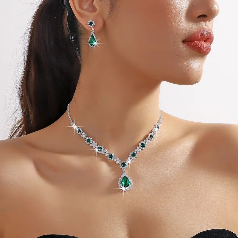 2pcs/set Jewelry Sets Women Elegant Waterdrop Rhinestone Pendant Necklace stud Earrings Wedding Dress Bridal Jewelry Set Good Vibrations