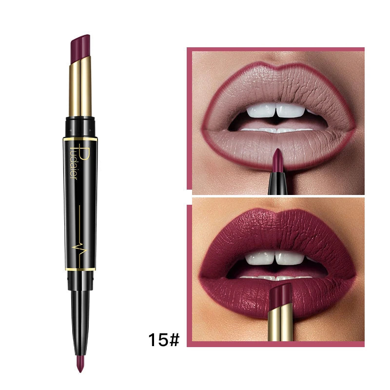 Pudaier Makeup 2 in 1 Matte Lipstick & Lip Liner Nude Lip Stick Pencil Make up Cosmetics Lip Balm Matt Cream Lipbalm Lipliner Good Vibrations