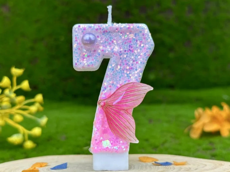 Digital Birthday Candles Party Decoration Birthday Pink Candles Sparkling Pink Beauty Fish Tail Wedding Boys Girls Gifts Number Good Vibrations