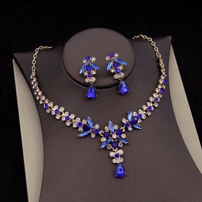Red Bridal Jewelry Sets for Women Tiaras Crown Necklace Earrings Set Wedding Dress Bride Costume Accessories Good Vibrations