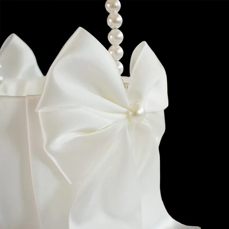 Flower Girl Basket Ring Bearer Pillow Set White Romantic Satin Bow Pearls Ring Pillow For Bride/Kid Wedding Ceremony Party Decor Good Vibrations