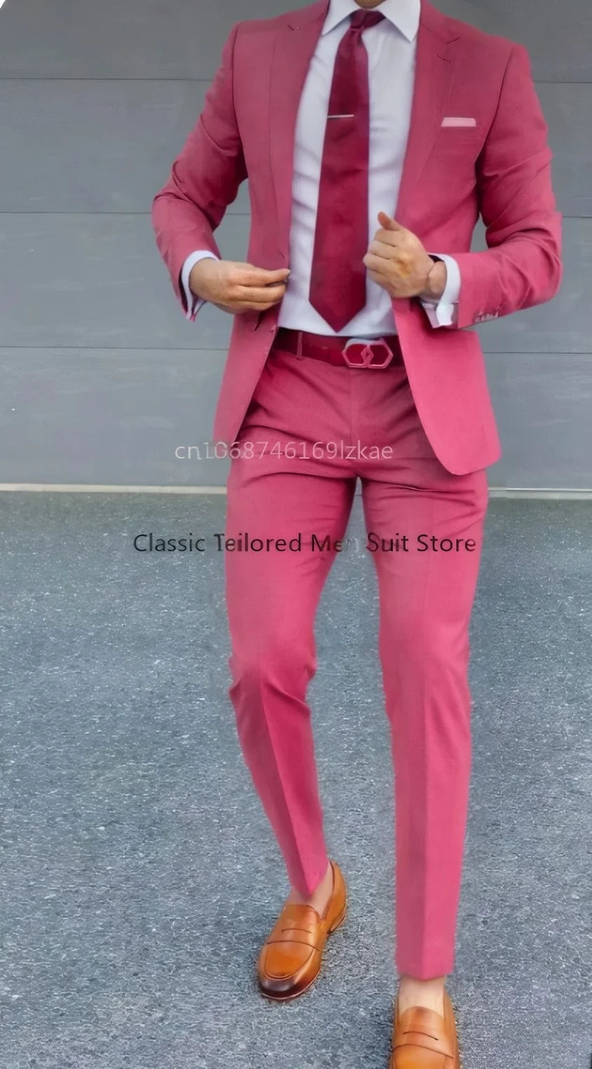 Men's Suit 2 Piece Suit Jacket Pants Formal Wedding Tuxedo Groom Clothes Custom Color Blazer XS-5XL Good Vibrations