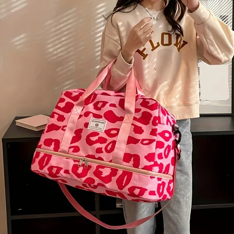Large Capacity Nylon Travel Duffle Bag with Animal Print, Sports Gym Storage Bag, Portable Women'S Weekender Overnight Bag Good Vibrations