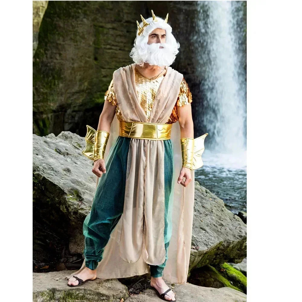 Couple Neptune King Sea Siren Mermaid Queen Costume Men Poseidon Costumes Fantasia Halloween Purim Carnival Mardi Gras Dress up Good Vibrations