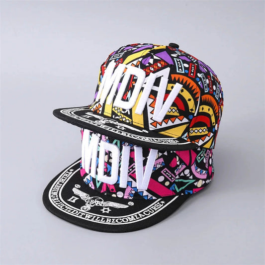 Floral Hip-hop Baseball Cap Boys Girls Embroidered Letters Flat Brim Sunshade Cap Street Hats For Parent-child Good Vibrations