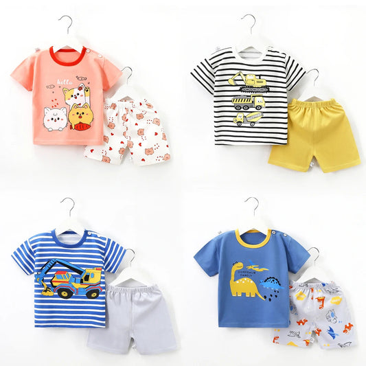 Summer Kids Boys Clothes Set Cartoon 2Pcs Children T Shirt Tops Shorts Kids Loungewear Suit Sports Baby Outfit Set Good Vibrations