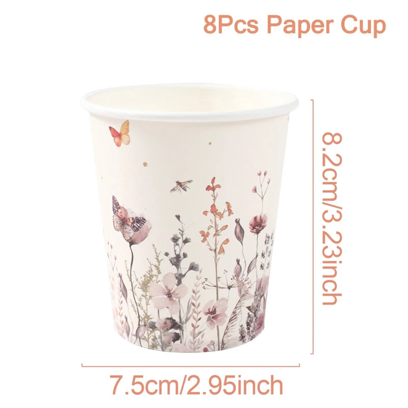 Wild Flower Disposable Tableware Set Birthday Party Wedding Baby Shower Decor Supplies Girls Favor Paper Plates Cups Napkins Good Vibrations