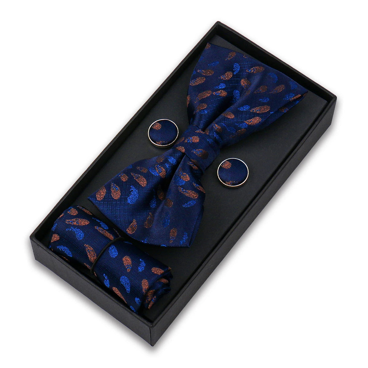 Bowtie For Men Set Gift Box Business Gift Fashion Bow Tie Pocket Square Cufflinks Set Bowtie 3pcs For Wedding Hanky Cravata Neck Good Vibrations