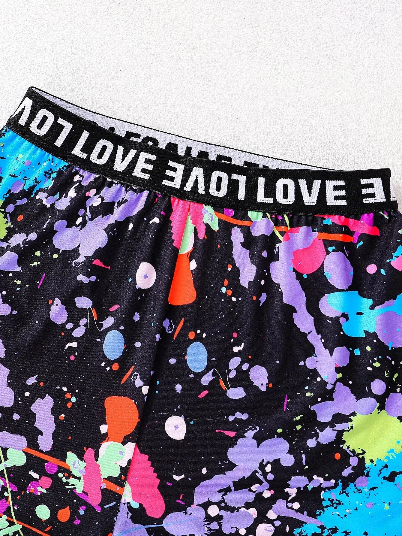 Summer fashion girls' three-piece set Fluorescent graffiti print casual loose slightly elastic comfortable suit Good Vibrations