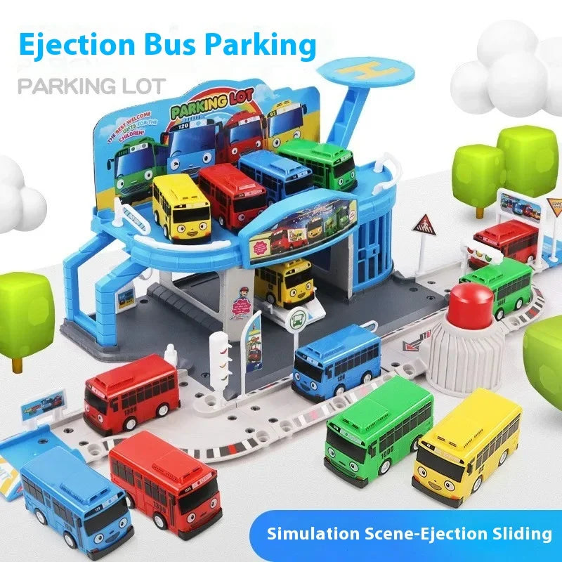 Korean Tayo The Little Bus Slingshot & Pull-Back Car Diy Track Toy Set Tayo Cartoon Car Toy Collection Car Model Christmas Gifts Good Vibrations