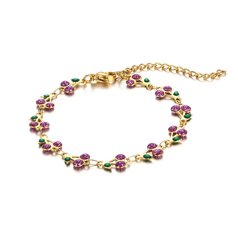 Charm Cherry Bracelet For Women Retro Bohemian Stainless Steel Bracelet For Girls Party Holiday Fashion Jewelry Gift Good Vibrations