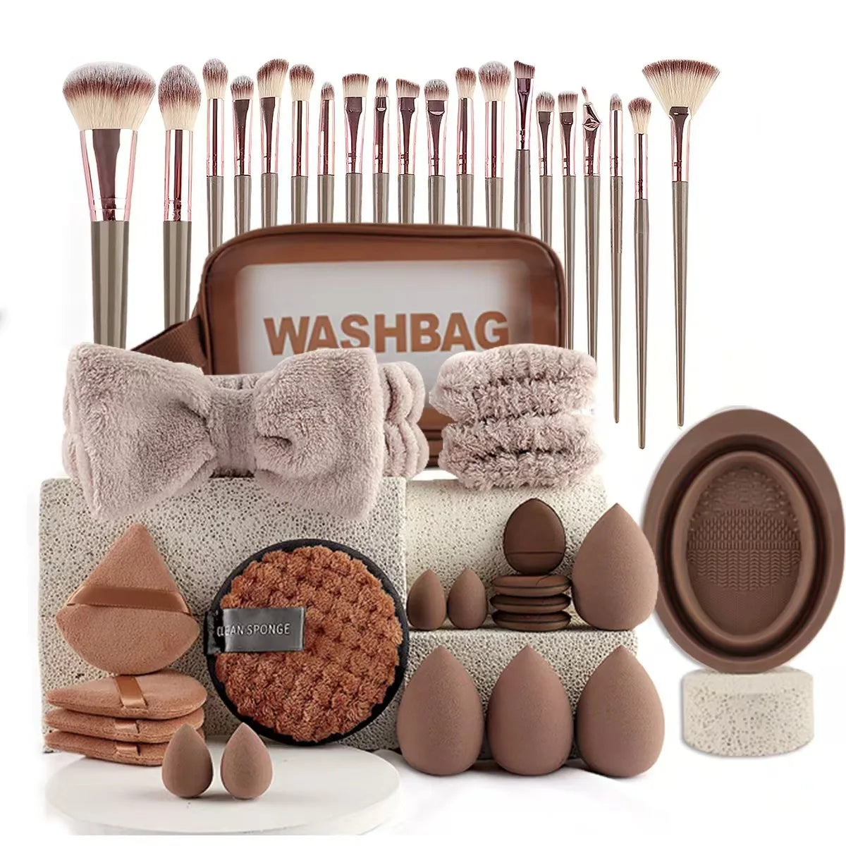 56-Piece Make up Brush Set (chocolate)- Full Face Cosmetics Kit , Eyeshadow Blending Brushes & Beauty Sponge make up brushes Good Vibrations