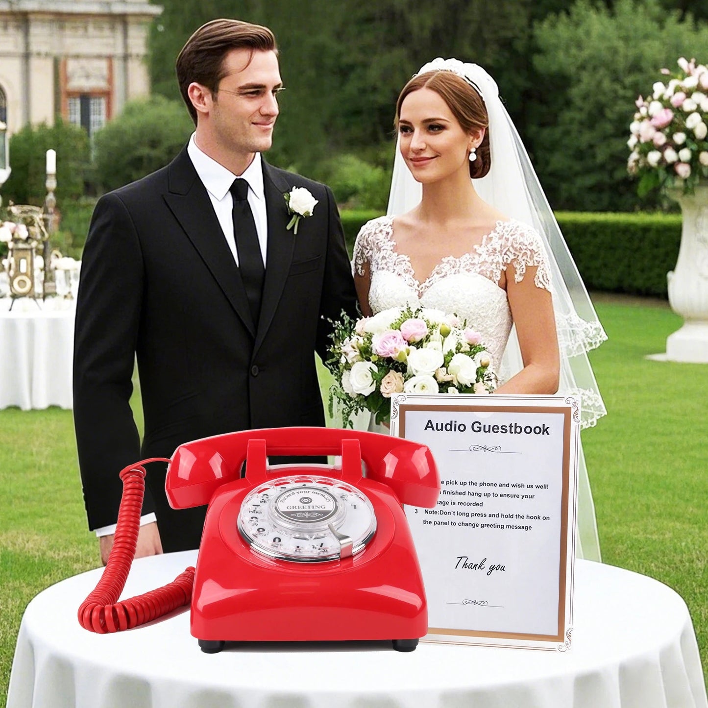 White Voice Recording Audio Guest Book – Guest Book Phone for Weddings, Bridal Showers, Anniversaries,Unique Wedding Gift Good Vibrations