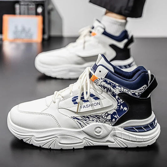 Platform Walking Sneaker Breathable Anti Slip Tennis Shoes Fashion High Top Men Board Shoes Leather Lightweight Men Casual Shoes Good Vibrations