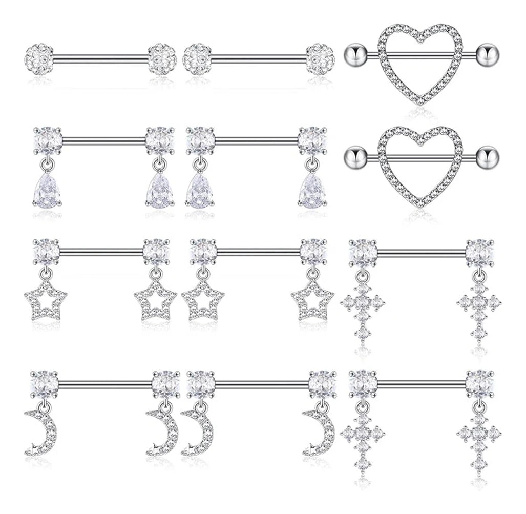 Mixed-style Sexy Nipple Rings Sets Heart Butterfly Dangle Nipple Piercing Bulk for Women Stainless Steel Cute Cat Shield Barbell Good Vibrations Adult Super Store