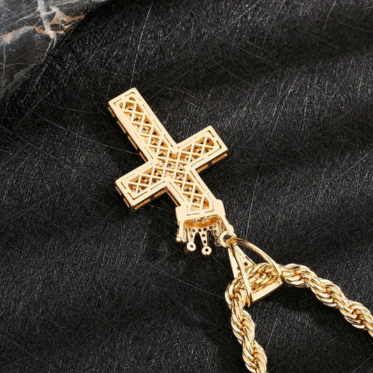 Elegant Cross Pendant Necklace with CZ Stones Copper Chain Jewelry for Everyday Wear Gift Giving Good Vibrations