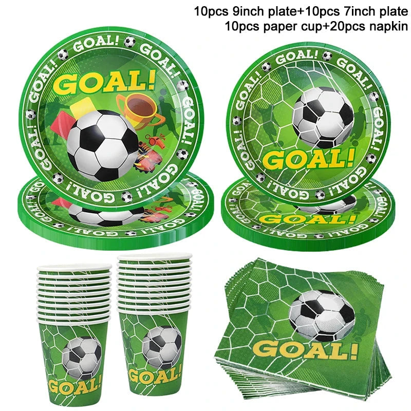 Soccer Party Disposable Tableware Paper Plates Cups Napkins Tablecloth Kids Boys Football Birthday Party Decoration Supplies Good Vibrations