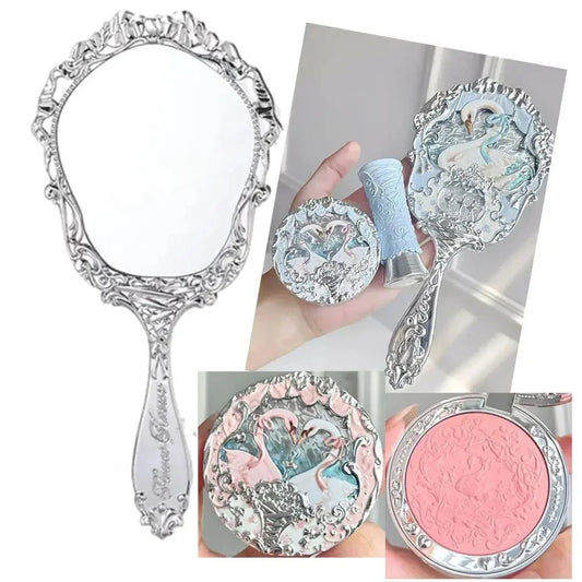 Flower Knows Swan Ballet Series Swan Embossed Blush Lasting Natural Waterproof Blush Cosmetic Fairy Handheld Mirror Good Vibrations