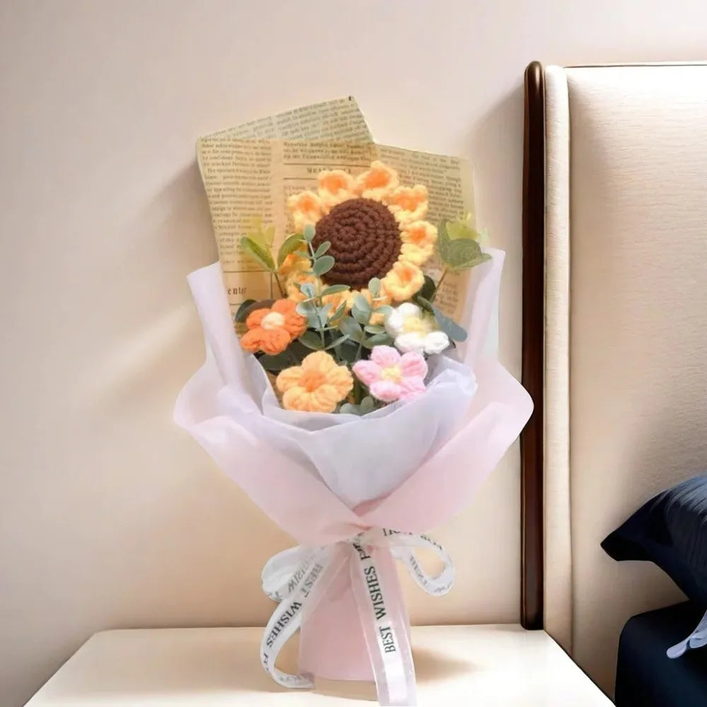 Artificial Flower Crochet Bouquet Handmade Eternal Flower Sunflower Daisy Bouquet Anniversary Mothers Day Birthday Gift Good Vibrations