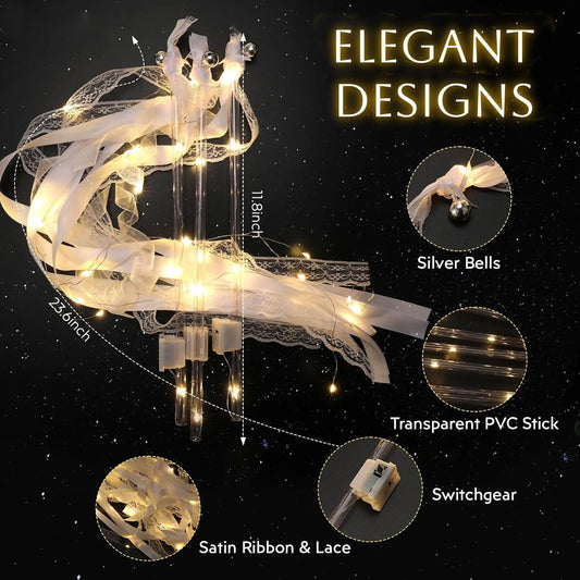 20-60Pcs Light up Wedding Wands LED Ribbon Wands Sparklers with Bells, Wedding Exit Send Off, Dance Floor Props, Wedding Favors Good Vibrations