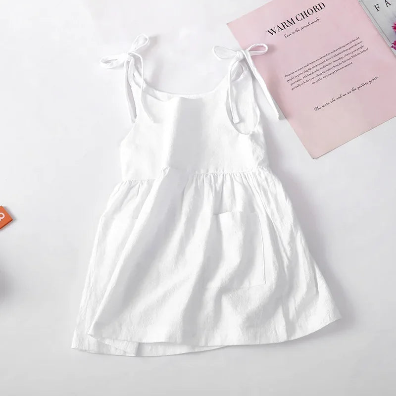 Summer Toddler Girl Dress Solid Cotton Sleeveless Children Dress Kids Sundress Slip Dress Fashion Girls Clothing Good Vibrations