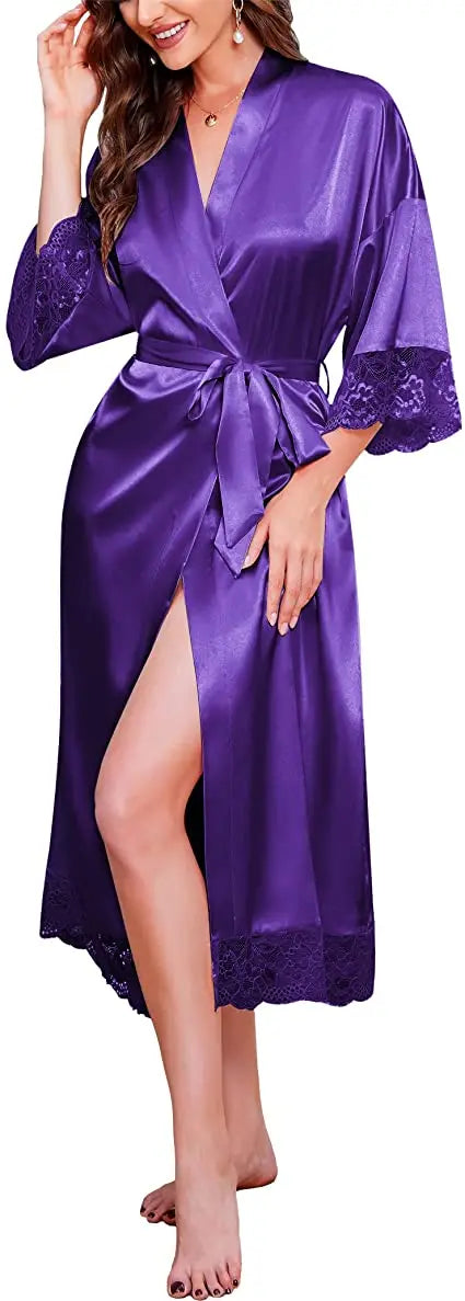 New Silk Satin Lace Robes White Bridesmaid Bride Robes Bridesmaid Robes Wedding Long Robe Bathrobe Good Vibrations