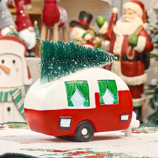 Christmas Truck with Christmas Tree Statue Resin Festival Decorations for Home Bedroom Living Room Christmas Atmosphere Decor Good Vibrations