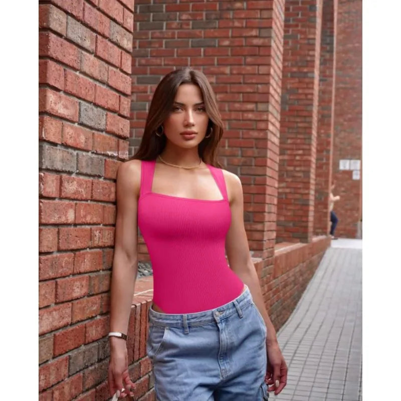 Women Sleeveless Knit Bodysuit Summer Sexy Bodycon Off Shoulder Jumpsuits Casual Bodice Stretchy Street Style Short Jumpsuits Good Vibrations