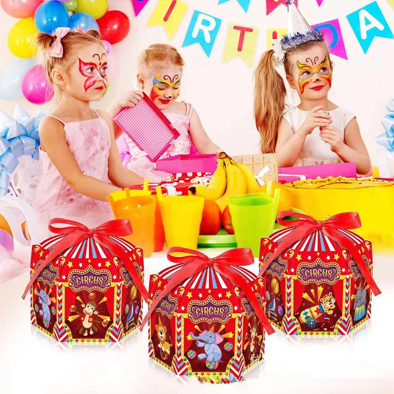 4/24Pcs Carnival Circus Theme Party DIY Candy Box For Kids Birthday Party Baby Shower Decoration Candy Gift Box Supplies Good Vibrations