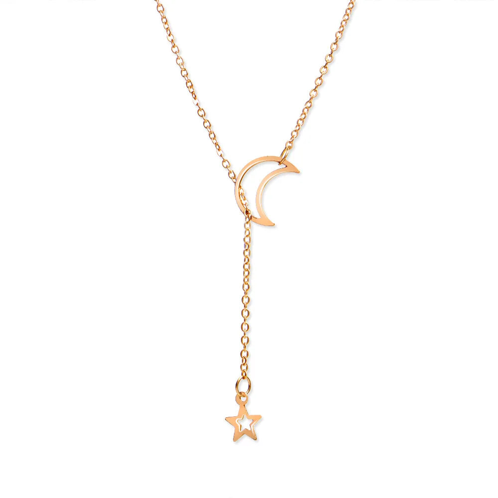 New Simple Moon Star Pendant Choker Necklace Simple Gold Color Alloy Charm Chain Collares Necklace For Women Party Jewelry Good Vibrations