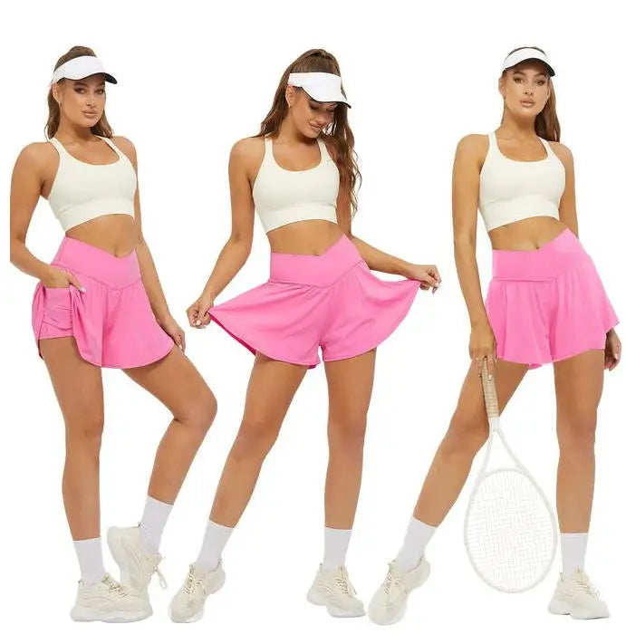 2025 Golf Skirt Women High Waist V Summer Running Outdoors Tennis Sport pants Pockets Fitness Casual short academia feminina Good Vibrations