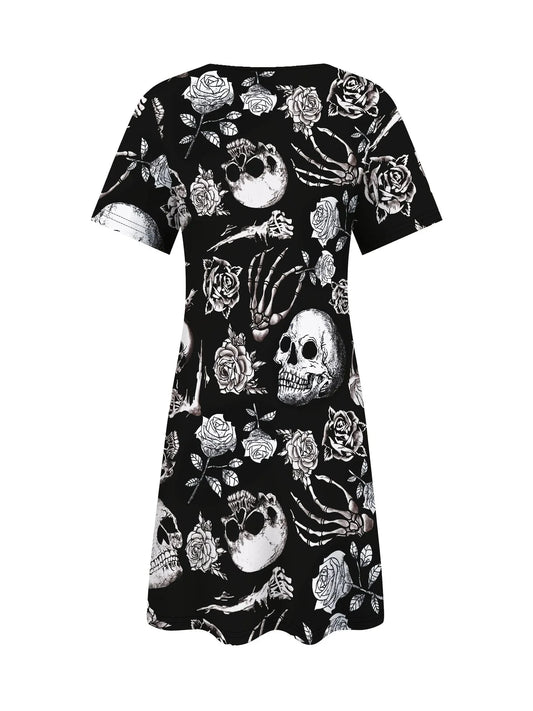 Women's Halloween Costume Gothic Skull Dress Dress for Halloween Day of the Dead Hip Hop Y2k Ladies Clothes Woman Clothing Tops Good Vibrations