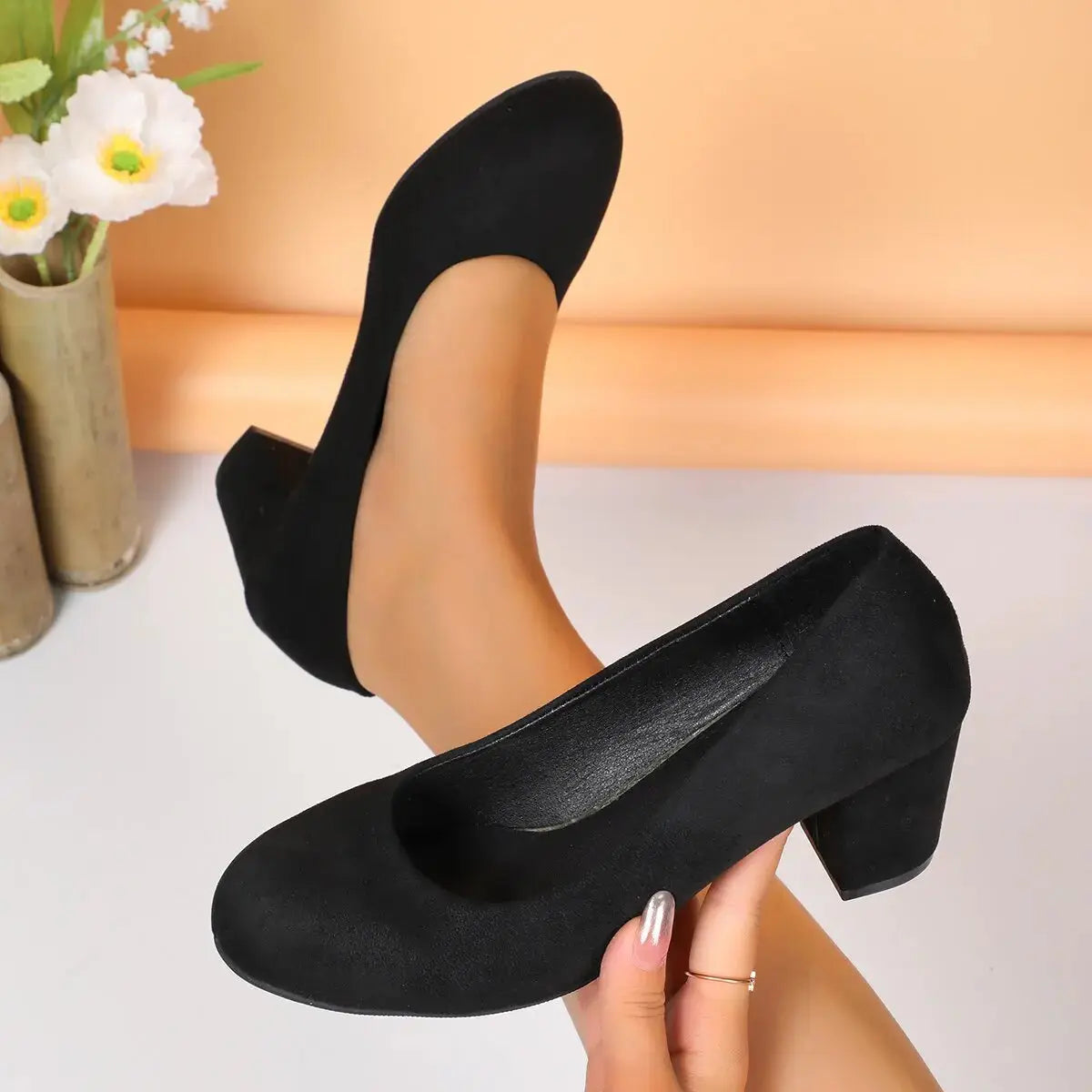 Shallow Women High Heels Shoes Retro Mid Heels Pumps Fashion Trend Autumn Designer Shoes Walking Dress Shoes Zapatos De Mujer Good Vibrations