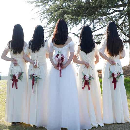 YeeNanee Wedding Gold Hoop Bouquet for Bridesmaids Floral Rose Eucalytpus Metal Ring Wreath Bridal Shower Ceremony Decoration Good Vibrations