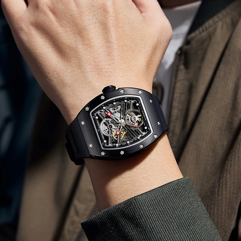 Fashion Sports Waterproof Automatic Watch OEM Barrel Case Mechanical Wristwatch Wholesale Latest Design Good Vibrations