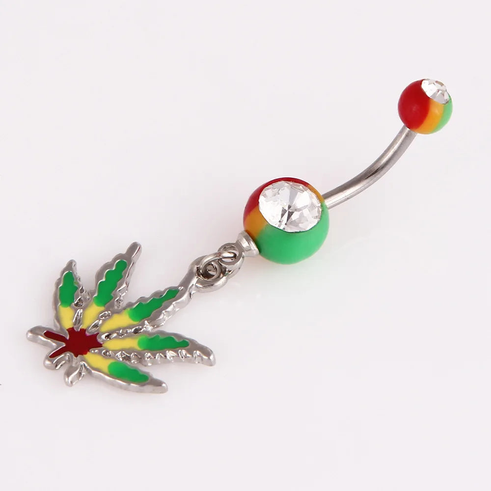 1PC Green Maple Leaf Belly Navel Ring Leaves Weed Dangle Belly Button Piercing Jewelry Surgical Steel Barbell Botton Piercing Good Vibrations Adult Super Store