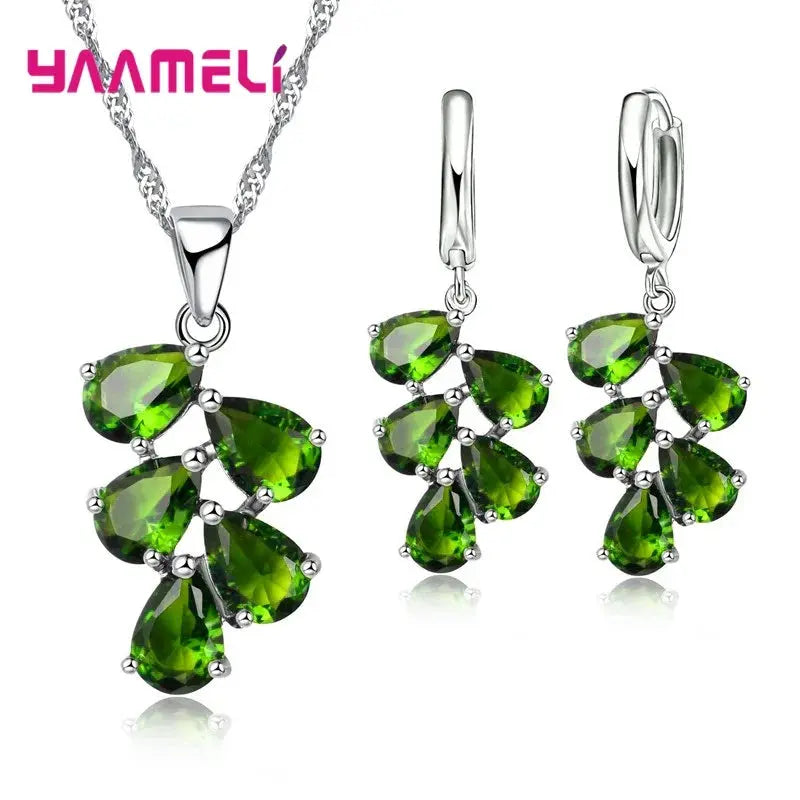 Anniversary Gift For Women Trendy 925 Sterling Silver Color Jewelry Sets Cubic Zirconia Pendants Necklaces Charm Hoop Earrings Good Vibrations Adult Super Store